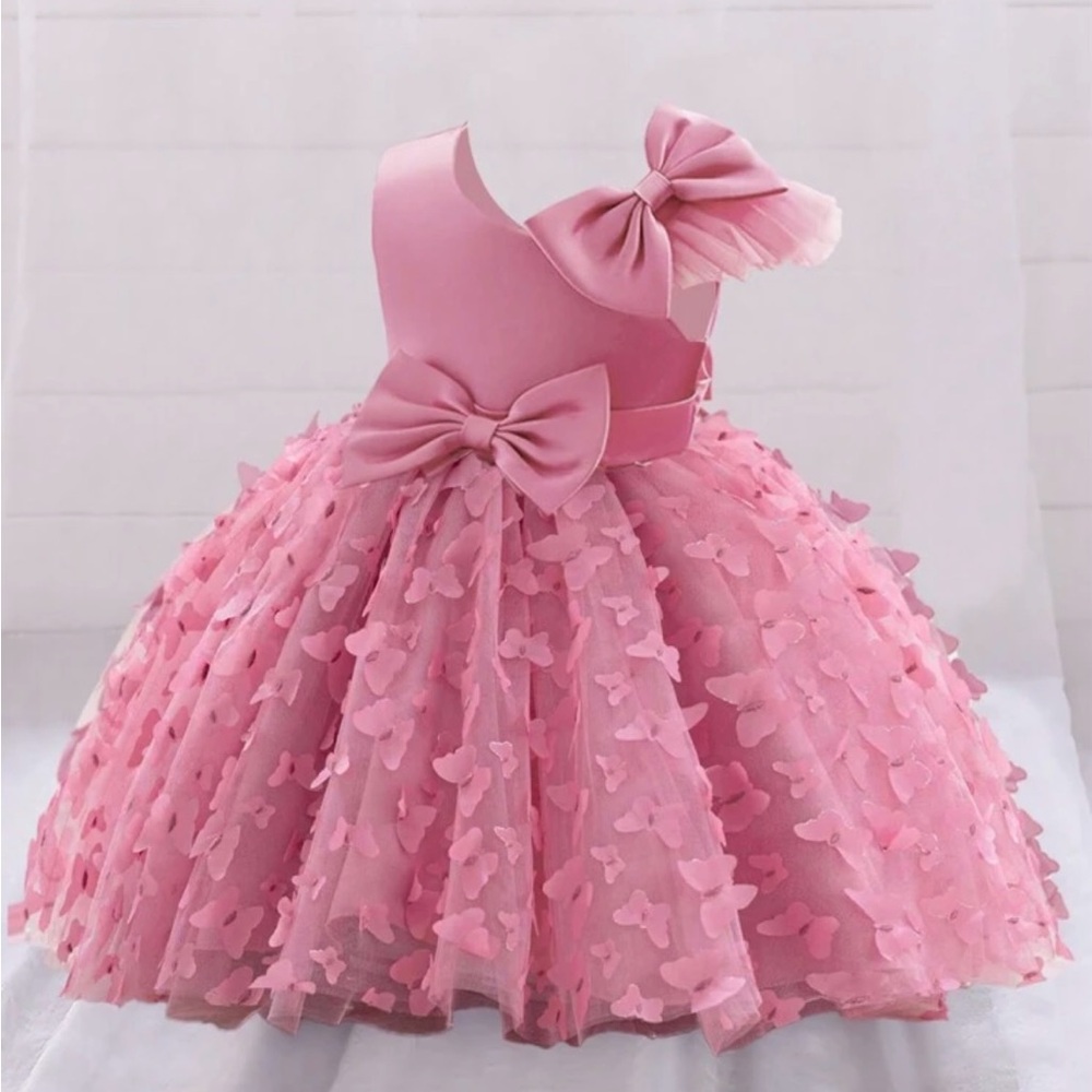 Pink Bow Tulle 3D Butterfly Dress